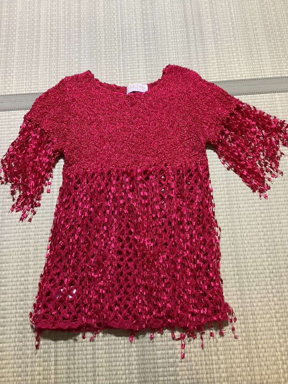 Club Franco Fun Handcrafted Open Knit Fringe Top - Bright Fuchsia Pink